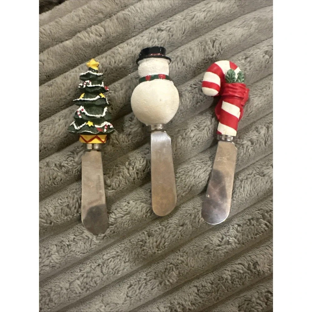 Vintage 1994 Christmas Holiday Cheese Butter Spreaders Stainless Steel‎ Knives